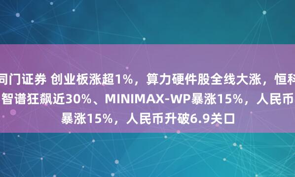 同门证券 创业板涨超1%，算力硬件股全线大涨，恒科指跌超1%，智谱狂飙近30%、MINIMAX-WP暴涨15%，人民币升破6.9关口